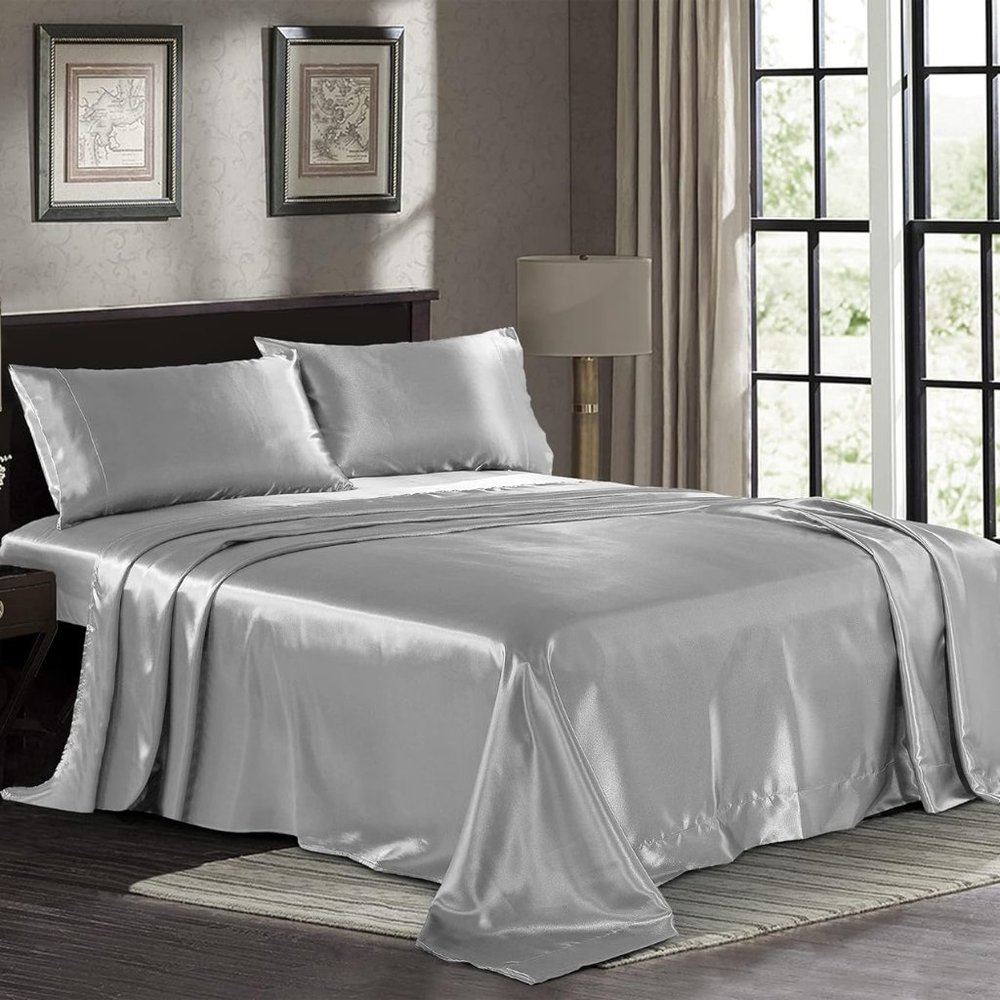 Twin Sz 3 Pc Bed Sheet Set Silky Smooth Satin Deep Pocket X002YTMQ67